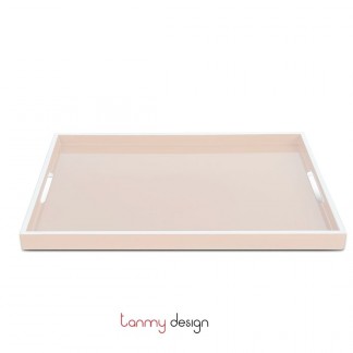 Pink lacquer rectangular tray with white border Size S/26*36*H2cm